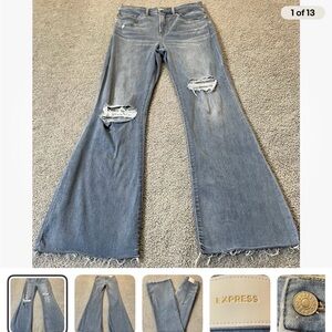 Express Light Blue Distressed Flare Jeans